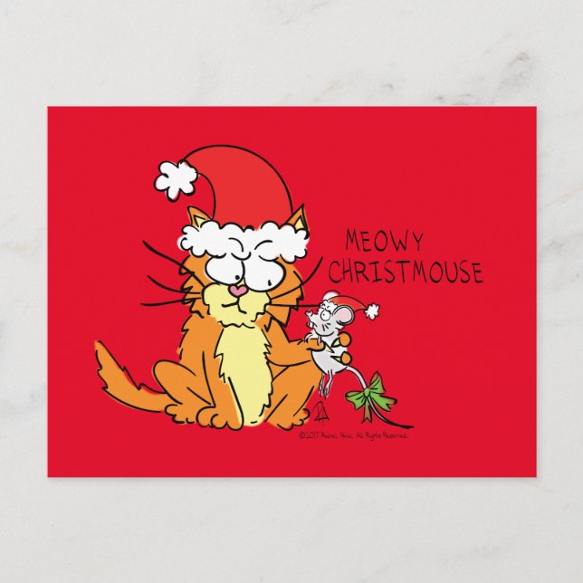 Cat Funny Christmas Cartoon Niedlich Mouse Postkarte (Vorderseite)