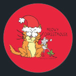Cat Funny Christmas Cartoon Niedlich Mouse Runder Aufkleber<br><div class="desc">Wünschen Sie allen Ihren Katz- und Mausliebhabern frohe Weihnachten mit unserem Meowy Weihnachtsdesign! Ideal für Tierfreunde in diesem Urlaub! Ein großartiger niedlicher Cartoon, um dich zum Lachen zu bringen!</div>