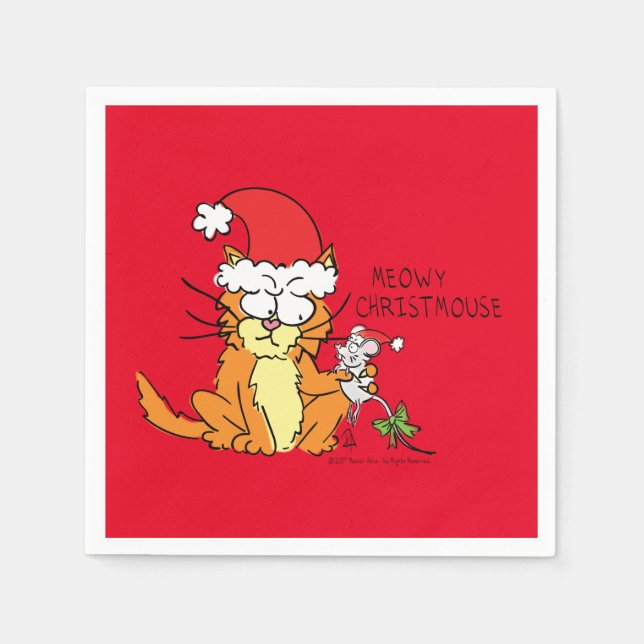 Cat Funny Christmas Cartoon Niedlich Mouse Serviette (Vorderseite)