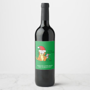 Cat Funny Christmas Cartoon Niedlich Mouse Weinetikett