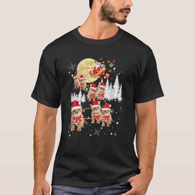 Cat Funny Reindeer Christmas Moon Santa T-Shirt (Vorderseite)