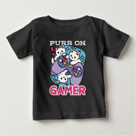 Cat Gamer Design - Purer On Gamer Joystick Art Baby T-shirt