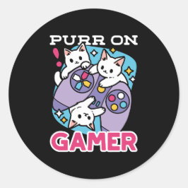 Cat Gamer Design - Purer On Gamer Joystick Art Runder Aufkleber