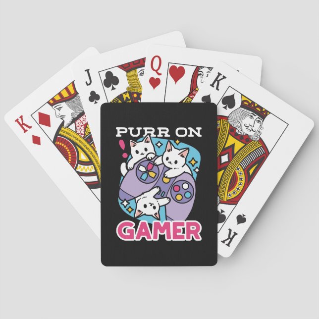 Cat Gamer Design - Purer On Gamer Joystick Art Spielkarten (Rückseite)