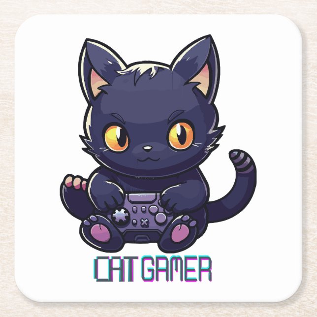 Cat Gamer Rechteckiger Pappuntersetzer (Vorderseite)