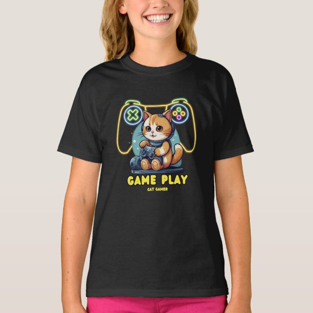 Cat Gamer, Spiel T-Shirt (Vorderseite)