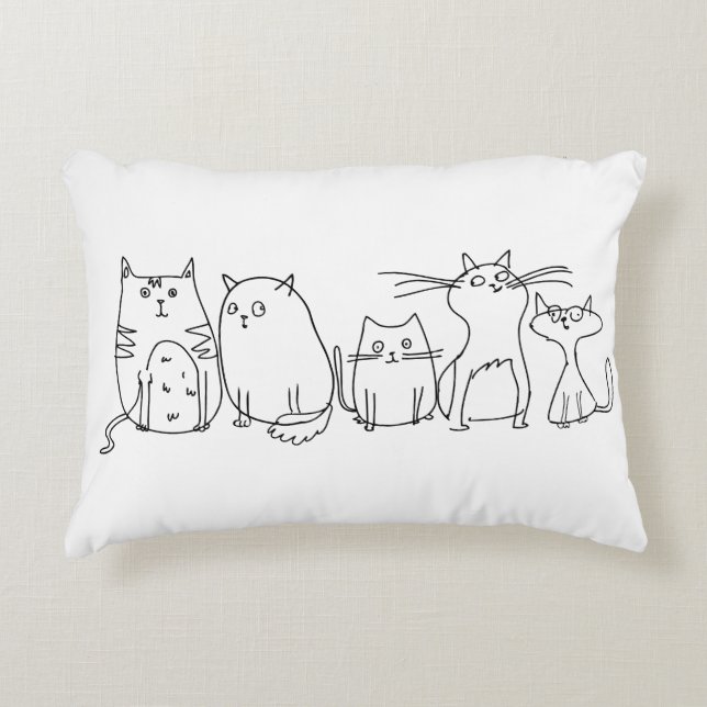 Cat Gang Line Art Cartoon Illustration Dekokissen (Vorderseite)