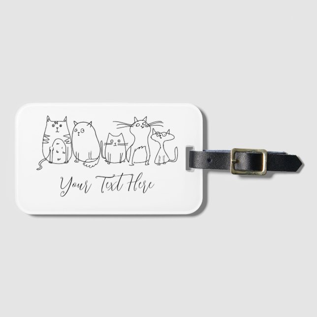 Cat Gang Line Art Cartoon Illustration Gepäckanhänger (Vorderseite (Horizontal))