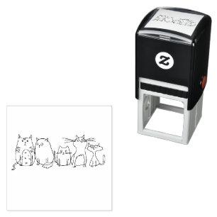 Cat Gang Line Art Cartoon Illustration Permastempel