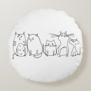Cat Gang Line Art Cartoon Illustration Rundes Kissen