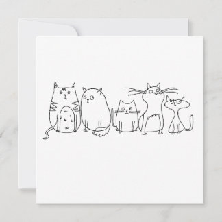 Cat Gang Line Art Cartoon Illustration Save The Date