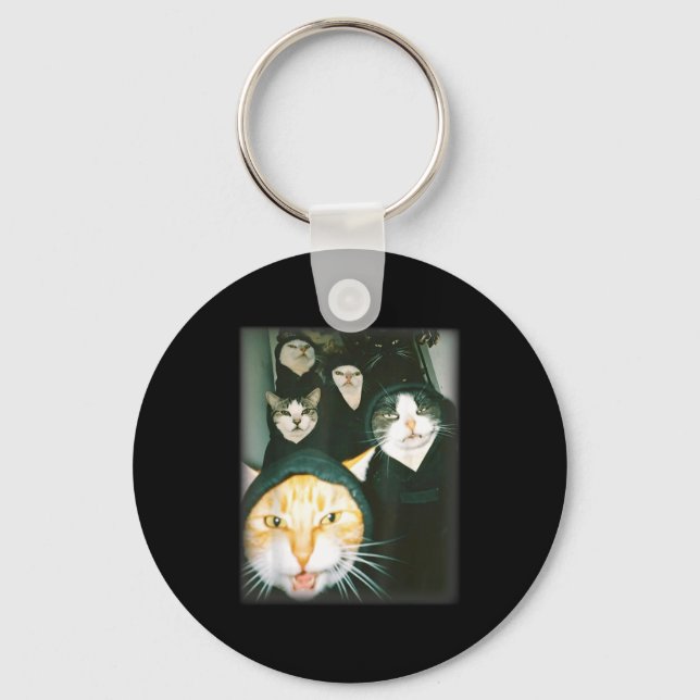 Cat Gang Meme Funny Chaotic Cats Unhinged Feline H Schlüsselanhänger (Vorderseite)