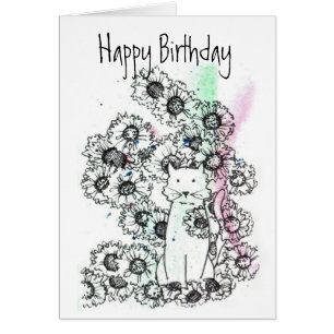 Cat Garden Blume Schwarz-weiß Happy Birthday