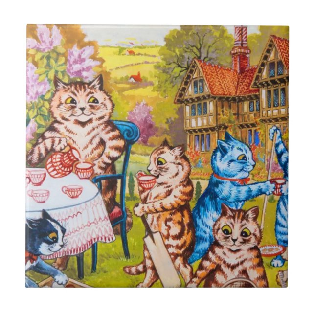 Cat Garden Party Fliese (Vorderseite)