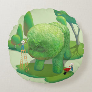 Cat Gardeners und Green Animal Bush Rundes Kissen