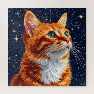 Cat Gazing bei einem Sternenkosmischen Nachthimmel