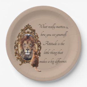 Cat Gazing Mirror Lion Inspiration Text Vintag Pappteller
