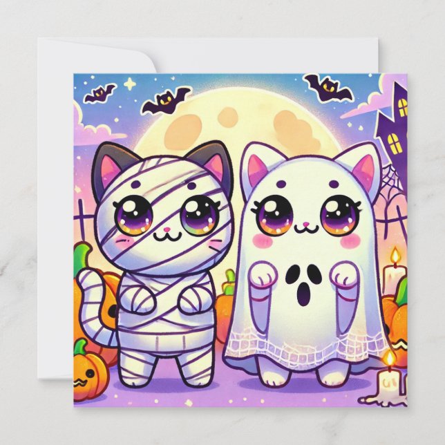Cat Ghost und Cat Mummy Einladung (Vorderseite)