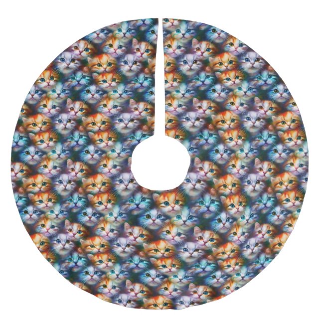 Cat Gift | Niedliche Cat Faces Polyester Weihnachtsbaumdecke (Vorderseite)