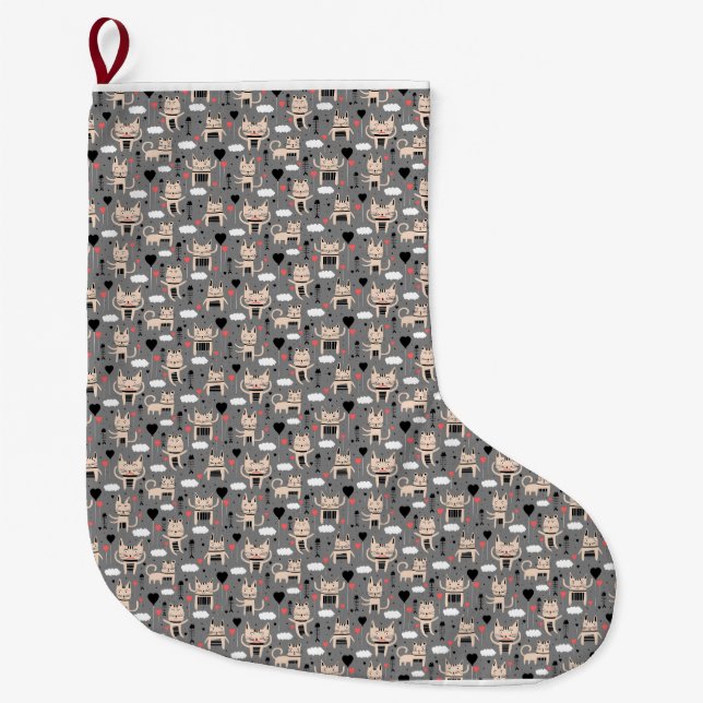 Cat Gift | Niedliches Katzenmuster Childisch Großer Weihnachtsstrumpf (Vorderseite)