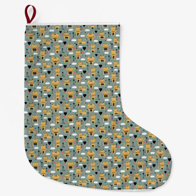 Cat Gift | Niedliches Katzenmuster Childisch Großer Weihnachtsstrumpf (Vorderseite)