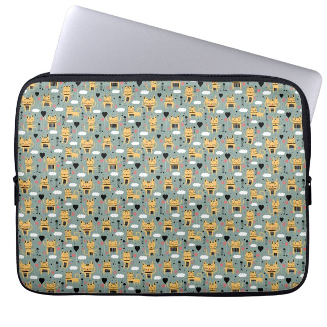 Cat Gift | Niedliches Katzenmuster Childisch Laptopschutzhülle (Vorderseite)