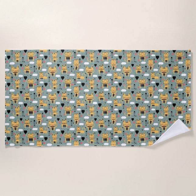 Cat Gift | Niedliches Katzenmuster Childisch Strandtuch (Vorderseite)