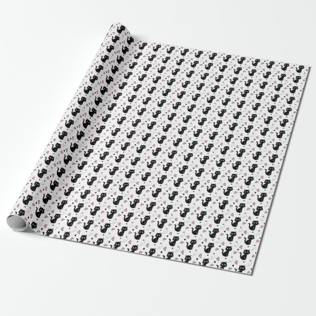 Cat Gift | Niedliches Katzenmuster Nahtloser Hinte Geschenkpapier (Ungerollt)