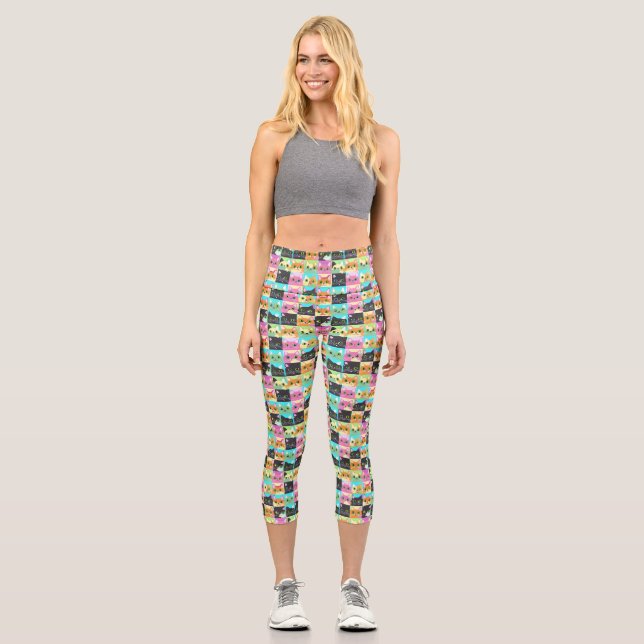 Cat Gift | Niedliches Kawaii Cat Pattern Capri Leggings (Vorderseite)