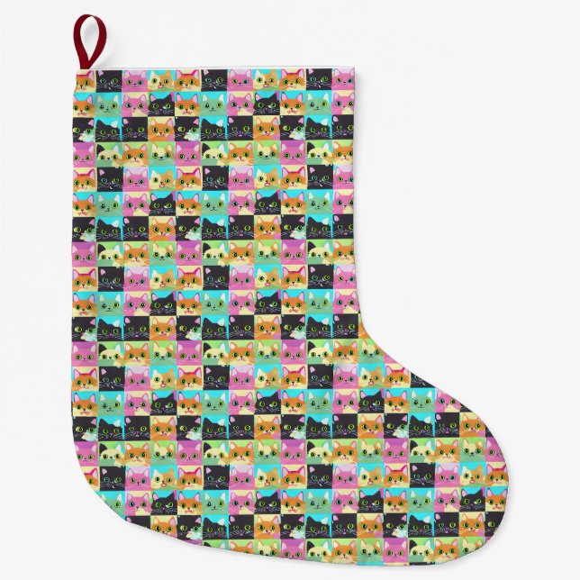 Cat Gift | Niedliches Kawaii Cat Pattern Großer Weihnachtsstrumpf (Vorderseite)