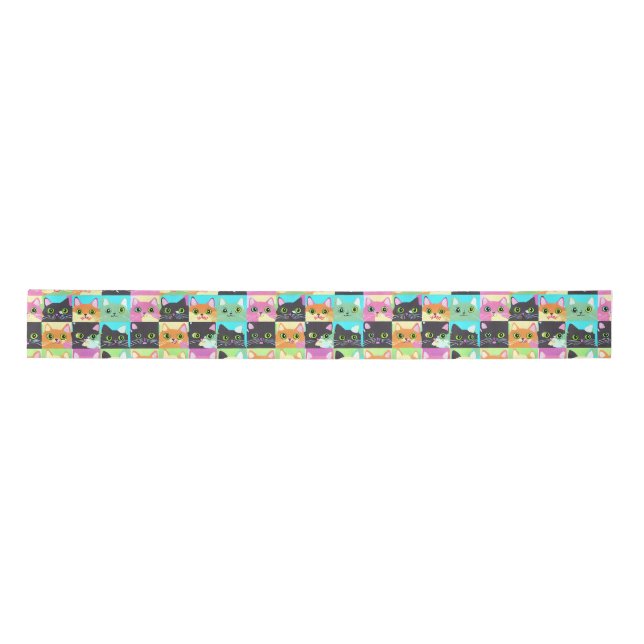 Cat Gift | Niedliches Kawaii Cat Pattern Satinband (Vorderseite)