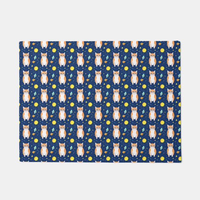 Cat Gift | Space Cat Pattern Graphic Fußmatte (Vorderseite)