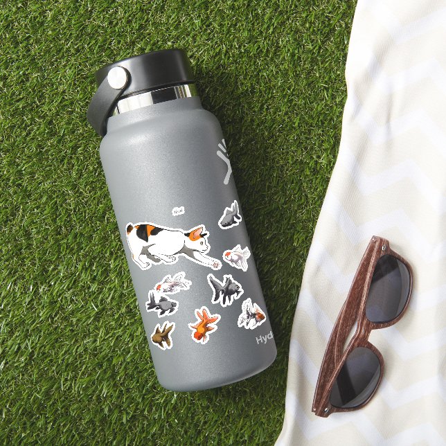 Cat Going Fishing - Stylisierte Bobtail und Goldfi Aufkleber (HydroFlask Insitu)
