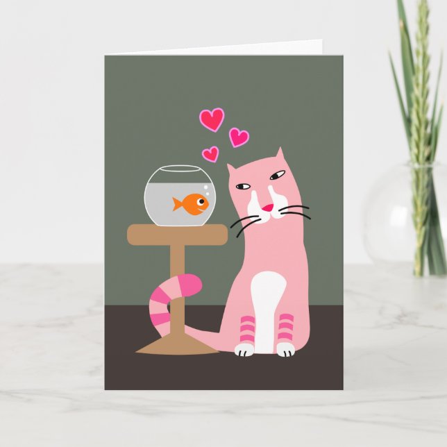 Cat & Goldfish Valentine Feiertagskarte (Vorderseite)