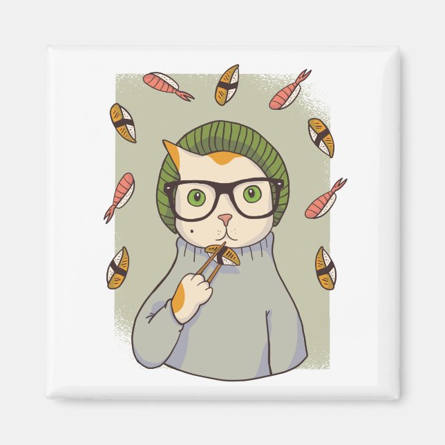 Cat Gourmet Sushi Lover Design Magnet (Vorne)