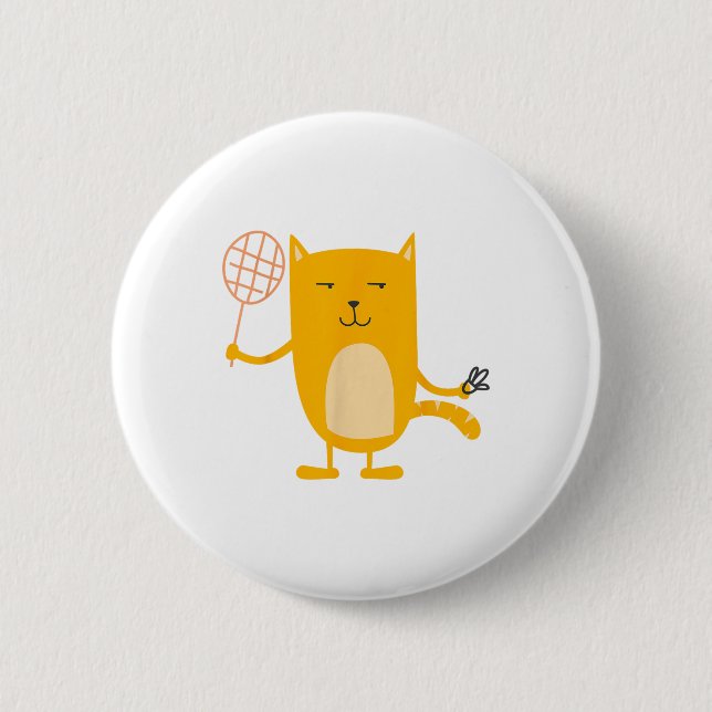 Cat Graphic Badminton Player Shuttle Sports Smash Button (Vorderseite)