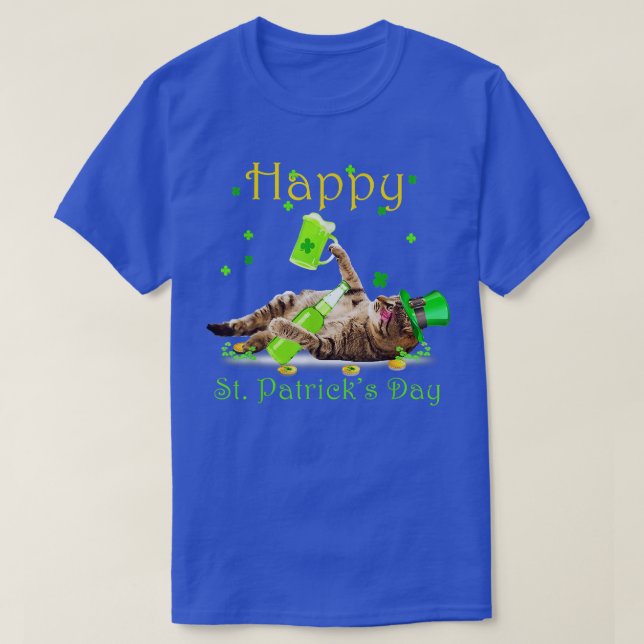 Cat & Green Beer Happy St Patricks Day Cat Lover T-Shirt (Design vorne)