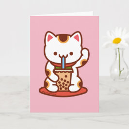 Cat Greeting Card: BOBA KIT-TEA MANEKI-NEKO Karte