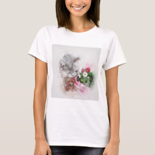 Cat Grey Pet Flowers Art Abstract Vintage T-Shirt