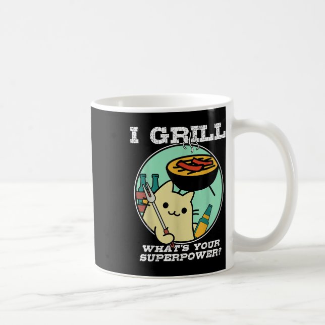 Cat Grilling Superpower Camping Grillen Funny Kaffeetasse (Rechts)