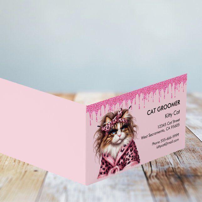 Cat Groomer Sitter Pink Glitzer Loyalität treiben Visitenkarten (Cat Groomer Sitter Pink Glitter Dripping Loyalty Business Card)