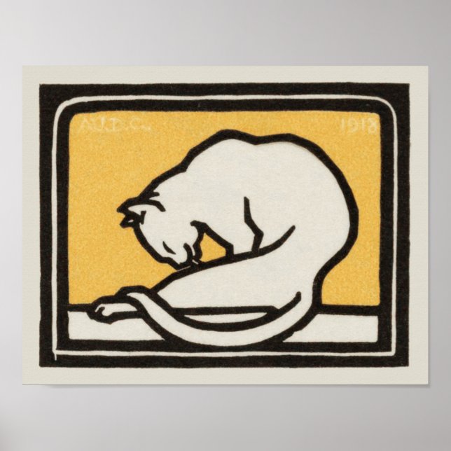 Cat Grooming by Julie de Graag Art Nouveau Poster (Vorne)