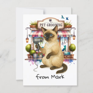 Cat Hairdresser Pet Grooming Aquarell Stil Postkarte