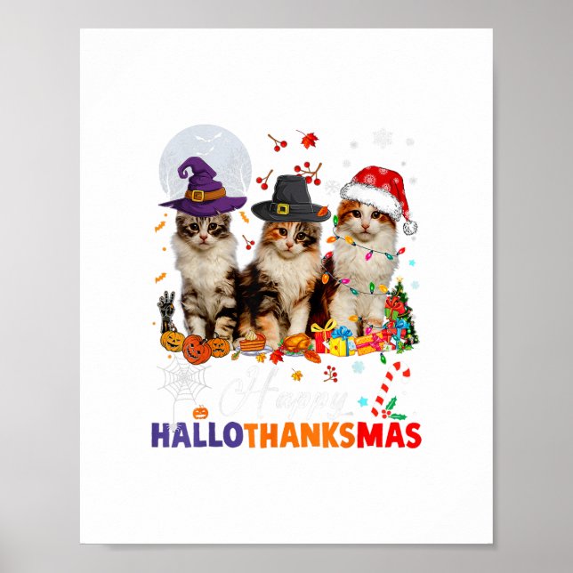 Cat halloween christmas glücklich hallothanksmsmsm poster (Vorne)