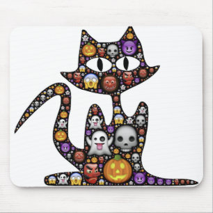 Cat Halloween Emoji Scary Frightful Spooky Icons. Mousepad