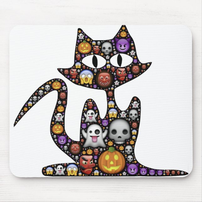 Cat Halloween Emoji Scary Frightful Spooky Icons. Mousepad (Vorne)