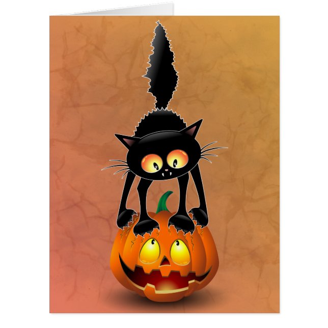 Cat Halloween erschreckter Cartoon auf Kürbiskröte (Vorderseite)