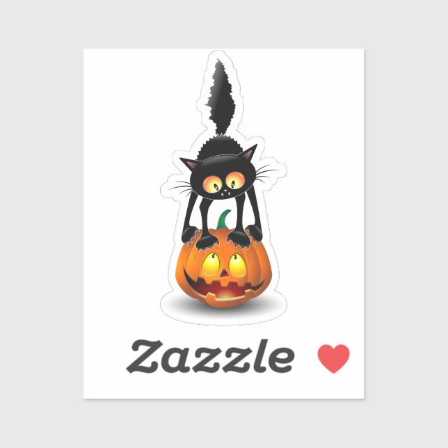 Cat Halloween erschreckter Cartoon auf Kürbiskröte Aufkleber (Blatt)