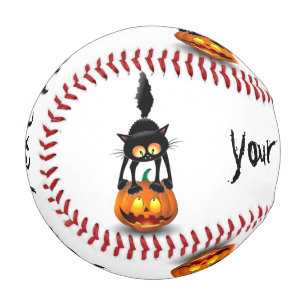 Cat Halloween erschreckter Cartoon auf Kürbiskröte Baseball