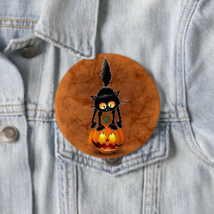 Cat Halloween erschreckter Cartoon auf Kürbiskröte Button
